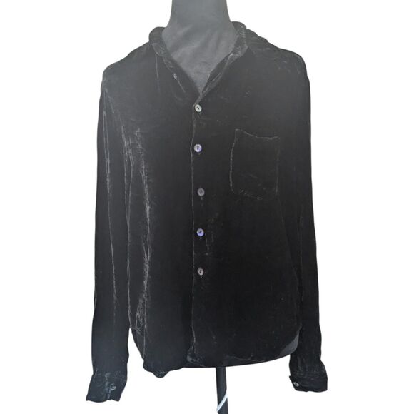 EQUIPMENT Black Velvet Blouse Silk Medium Goth Glam Academia - Picture 1 of 7